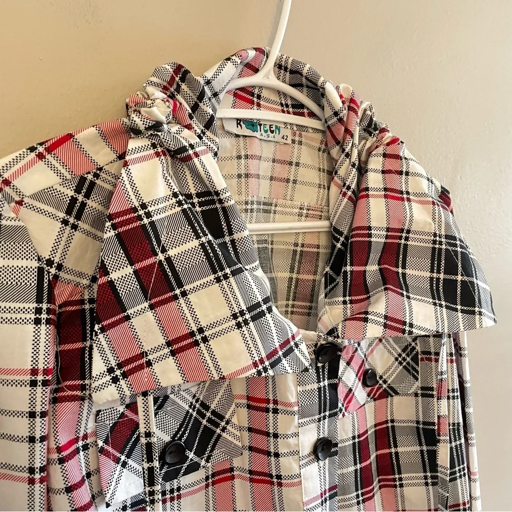 Vintage “K TEEN” White & Red Plaid Drawstring Collar Blouse –Size Large Like New - Picture 7 of 16